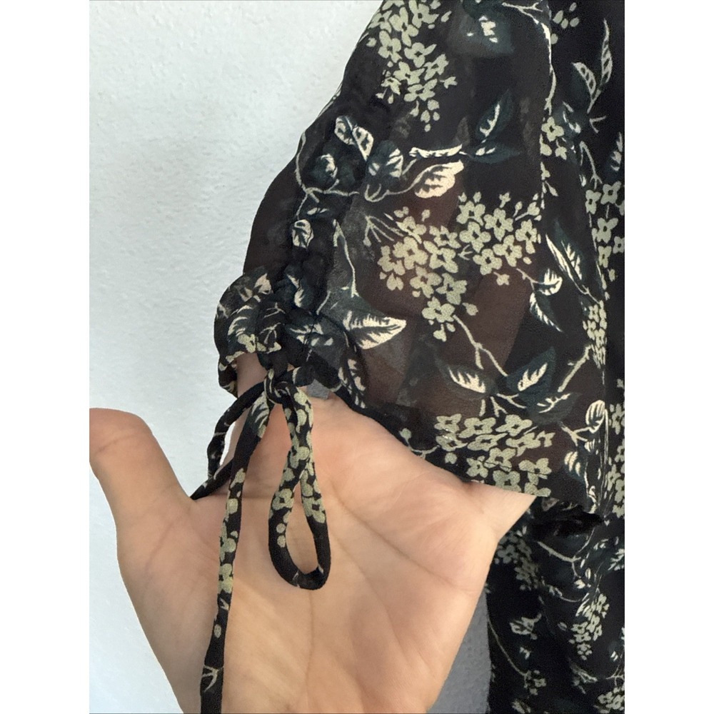 MADEWELL Maxi Dress Tulip Sleeve Sweet Blossom Floral Black Green Faux Wrap Sz 0 - Picture 4 of 10